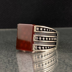 Red Agate 925 Solid Silver Handmade Men Ring