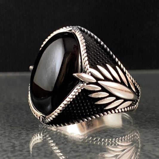 Oval Black Onyx Gemstone 925 Sterling Silver Handmade Ring