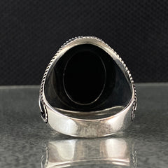 Oval Black Onyx Gemstone 925 Sterling Silver Handmade Ring