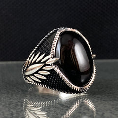 Oval Black Onyx Gemstone 925 Sterling Silver Handmade Ring