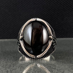 Oval Black Onyx Gemstone 925 Sterling Silver Handmade Ring