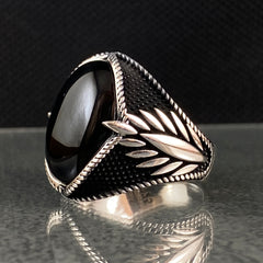 Oval Black Onyx Gemstone 925 Sterling Silver Handmade Ring