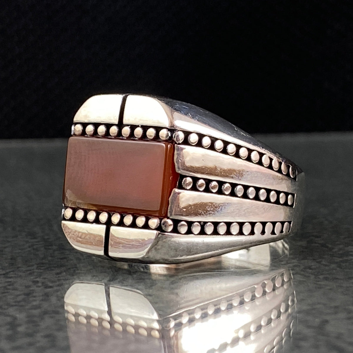 Red Agate Gemstone 925 Sterling Silver Men Ring