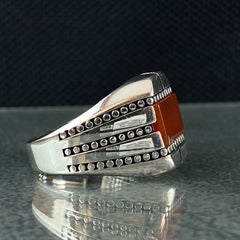 Red Agate Gemstone 925 Sterling Silver Men Ring