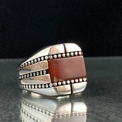 Red Agate Gemstone 925 Sterling Silver Men Ring