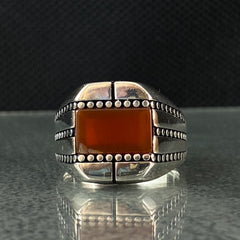 Red Agate Gemstone 925 Sterling Silver Men Ring