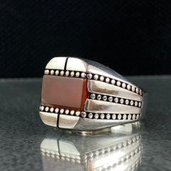 Red Agate Gemstone 925 Sterling Silver Men Ring