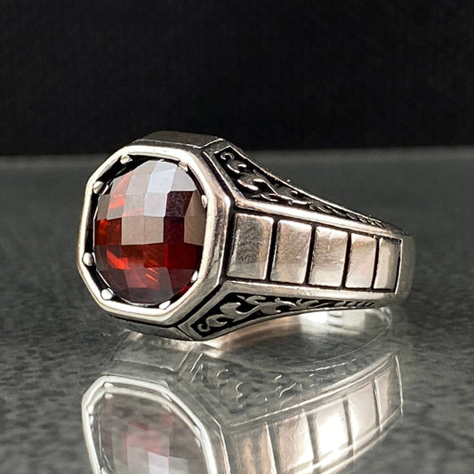 Minimalist Pinky Red Ruby Stone 925 Solid Silver Ring