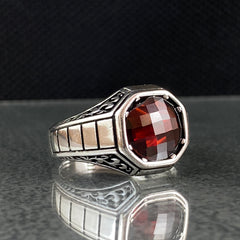 Minimalist Pinky Red Ruby Stone 925 Solid Silver Ring