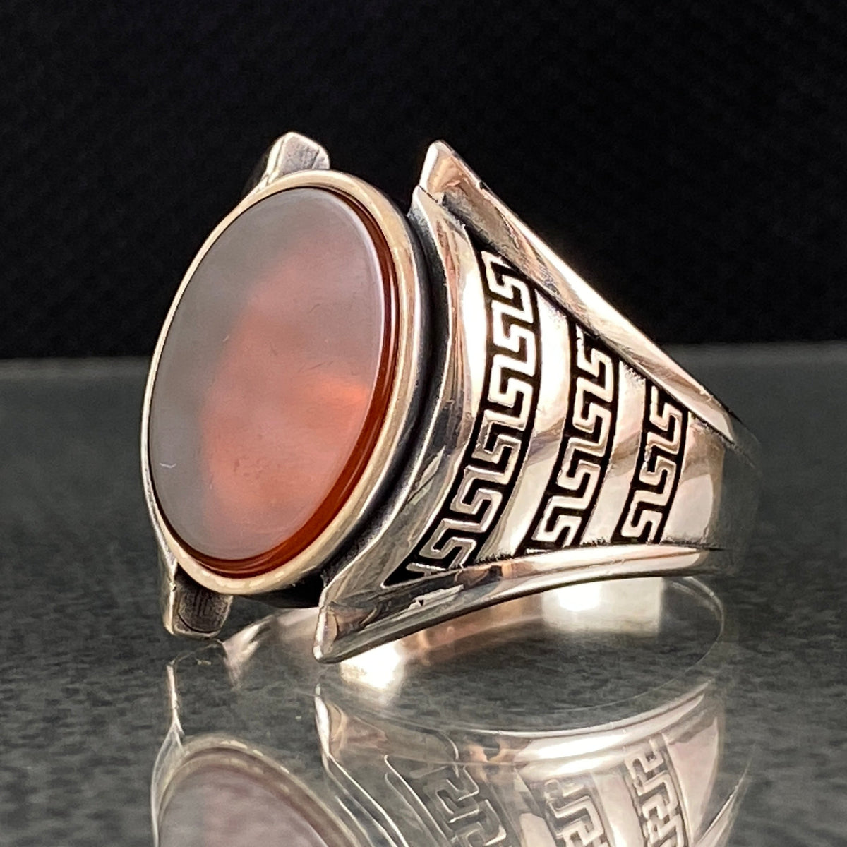 Oval Red Agate Gemstone 925 Solid Silver Handmade Ring