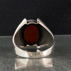 Oval Red Agate Gemstone 925 Solid Silver Handmade Ring