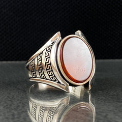 Oval Red Agate Gemstone 925 Solid Silver Handmade Ring