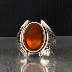 Oval Red Agate Gemstone 925 Solid Silver Handmade Ring