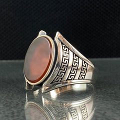 Oval Red Agate Gemstone 925 Solid Silver Handmade Ring