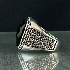 Green Emerald 925 Solid Silver Men Ring