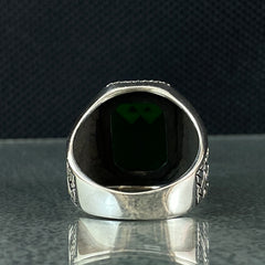 Green Emerald 925 Solid Silver Men Ring