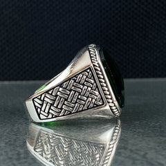 Green Emerald 925 Solid Silver Men Ring