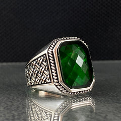 Anillo de plata maciza de piedra esmeralda 925, anillo de piedra preciosa esmeralda verde 