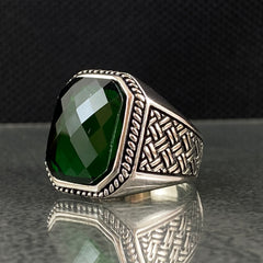 Anillo de plata maciza de piedra esmeralda 925, anillo de piedra preciosa esmeralda verde 