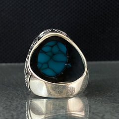 Oval Blue Turquoise Stone 925 Sterling Silver Men Ring