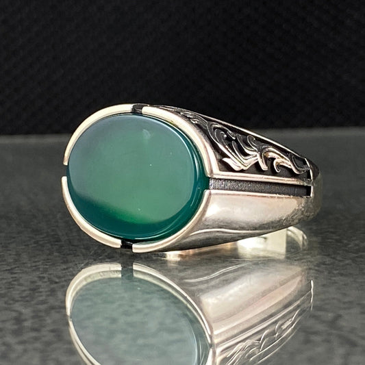 Green Agate Stone 925 Solid Silver Handmade Ring