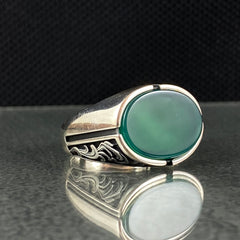 Green Agate Stone 925 Solid Silver Handmade Ring