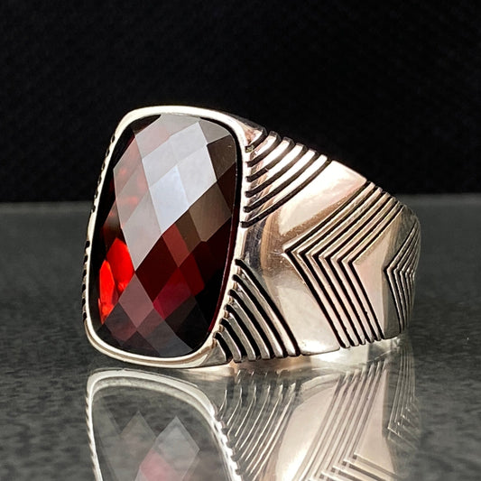 Red Ruby Gemstone 925 Sterling Silver Men Ring