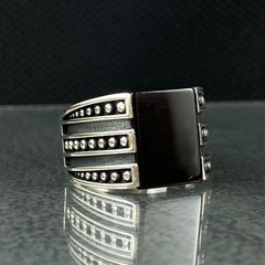 Square Black Onyx Gemstone 925 Sterling Silver Ring