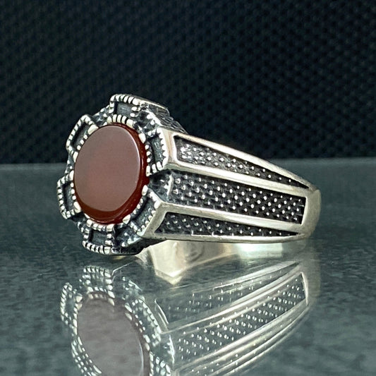 Minimalist Red Agate Gemstone 925 Sterling Silver Handmade Ring