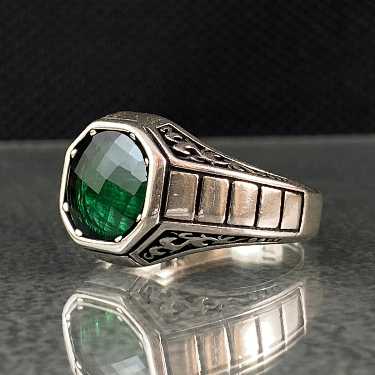 Anillo de plata maciza de piedra esmeralda 925, anillo de piedra preciosa esmeralda verde 