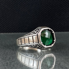 Anillo de plata maciza de piedra esmeralda 925, anillo de piedra preciosa esmeralda verde 