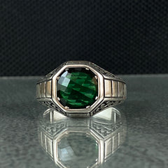 Anillo de plata maciza de piedra esmeralda 925, anillo de piedra preciosa esmeralda verde 