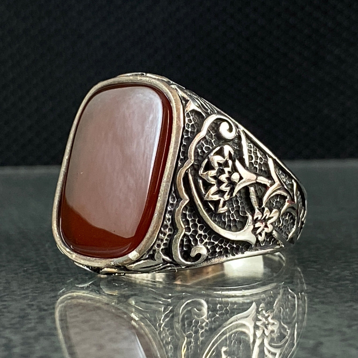 Red Agate Gemstone 925 Sterling Silver Men Ring