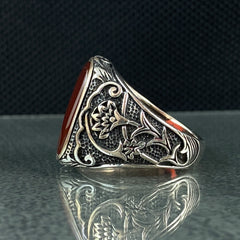 Red Agate Gemstone 925 Sterling Silver Men Ring