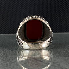 Red Agate Gemstone 925 Sterling Silver Men Ring