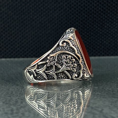 Red Agate Gemstone 925 Sterling Silver Men Ring