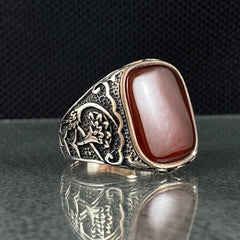 Red Agate Gemstone 925 Sterling Silver Men Ring