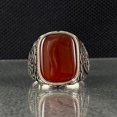 Red Agate Gemstone 925 Sterling Silver Men Ring