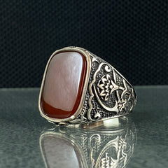 Red Agate Gemstone 925 Sterling Silver Men Ring