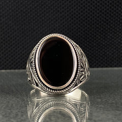 Oval Black Onyx Gemstone 925 Sterling Silver Men Ring