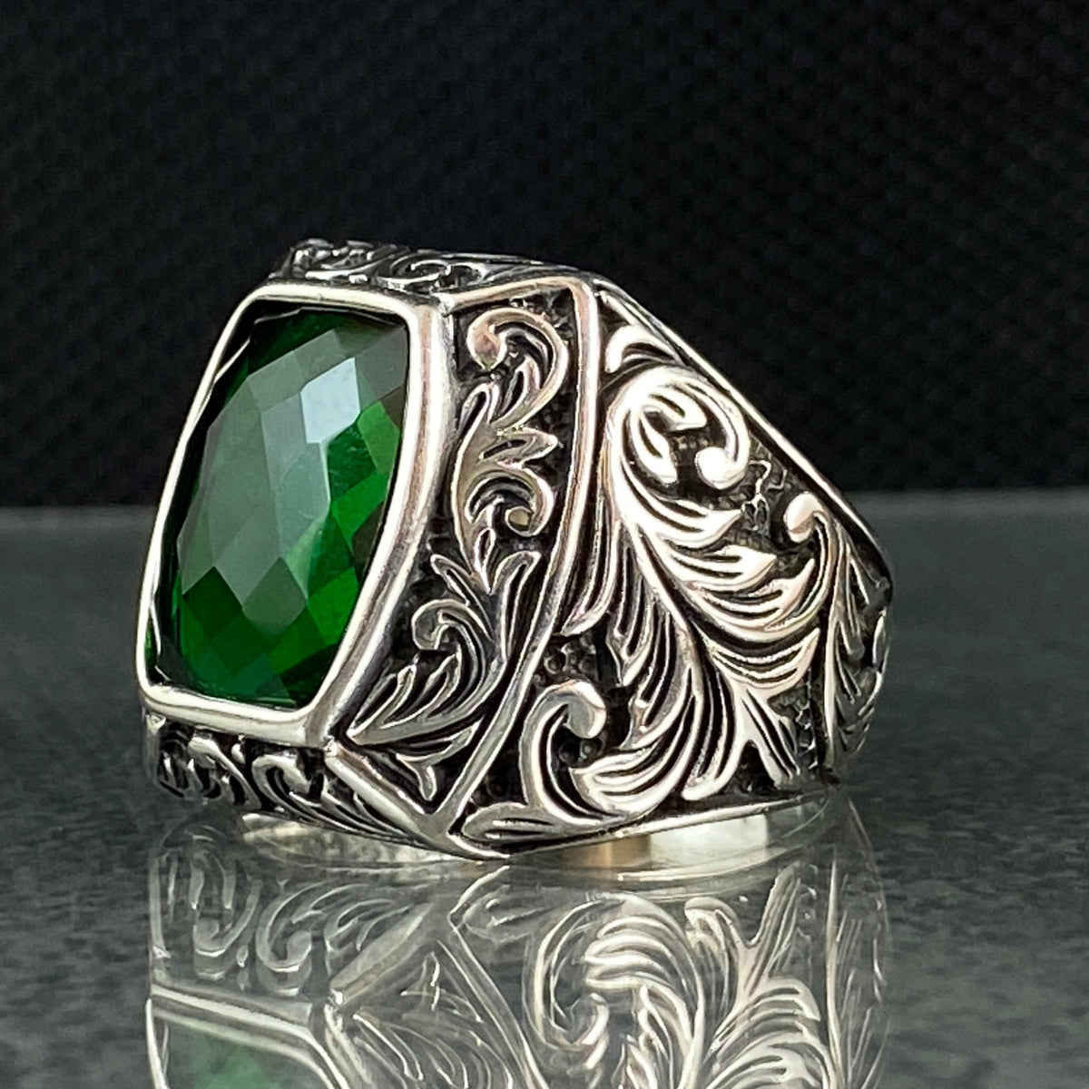 Anillo de plata maciza de piedra esmeralda 925, anillo de piedra preciosa esmeralda verde 