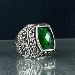 Anillo de plata maciza de piedra esmeralda 925, anillo de piedra preciosa esmeralda verde 